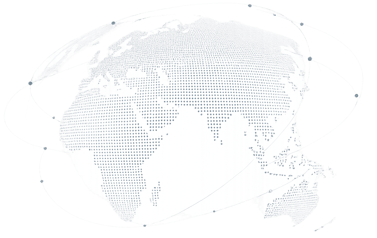 Dotted global map with orbiting connection lines